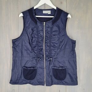 Chico's Zenergy Vest Womens Size 3 Blue Good Preowned Nylon Mesh Full Zip Ruched